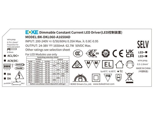 ALIM-CC1100/1650mA-45/60W-24/42V-IP20-BOKE-DALI PUSH DIM